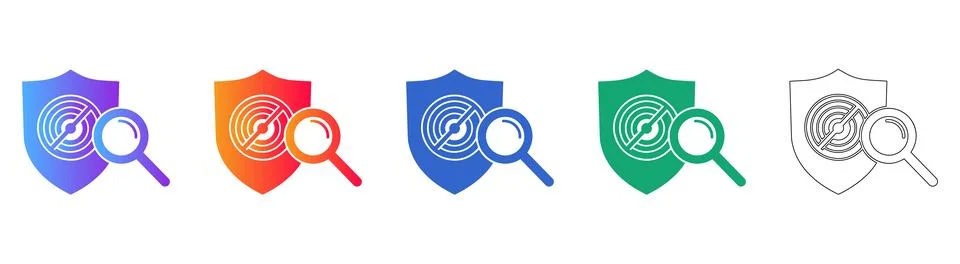 Cyber Security Scan Shield Icons Digital Protection &amp; Threat Detection Stock Illustration