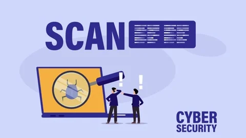 Cyber Security Scan Vector Illustration with Laptop, Software Bug, and Tech.. Stock Footage 337942981