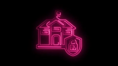 Cyber security for schools neon icon style animating school building and padlock Stock Footage 330784748