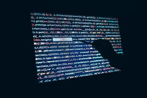 Cyber security. Screen with program code. Using computer and programming to.. Foto stock