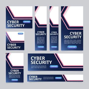 Cyber security service web banner design template Stock Illustration