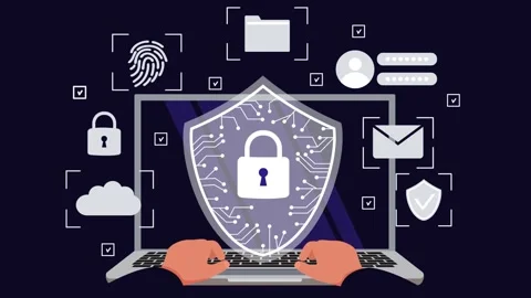 Cyber Security Shield and Corporate Data Network Protection Animation Stock Footage 334364696