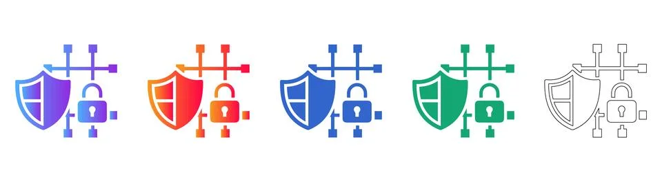 Cyber Security Shield and Lock Icon Set Illustrazione stock