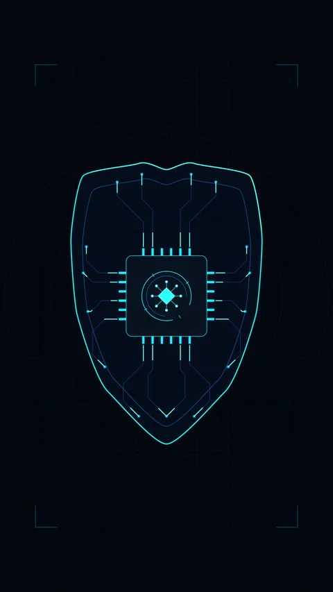 Cyber security shield and microchip digital technology network loop Stock Footage 347557364