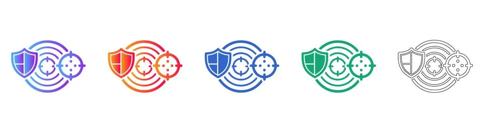 Cyber Security Shield And Target Icon Set Stock Illustration