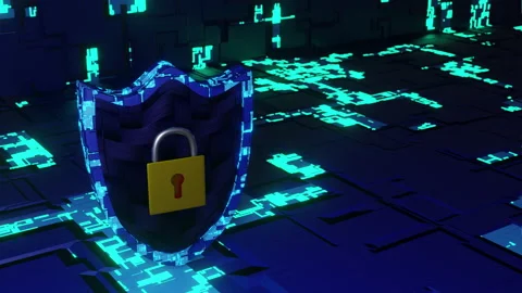 Cyber Security Shield in Circuit Board Background rotate 3D Render. (left side) Stock Footage 135745191