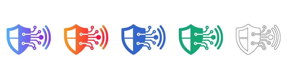 Cyber Security Shield with Circuit Icon Set Illustrazione stock