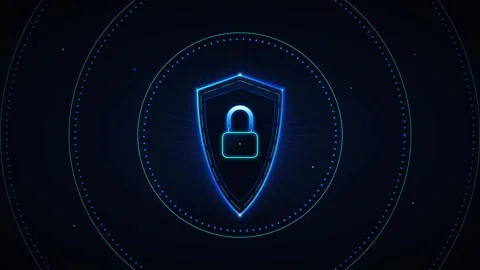 Cyber security shield with digital data protection lock animation on dark b.. Stock Footage 337559260