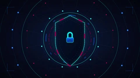 Cyber security shield with digital hud interface and data encryption networ.. Stock Footage 337559289