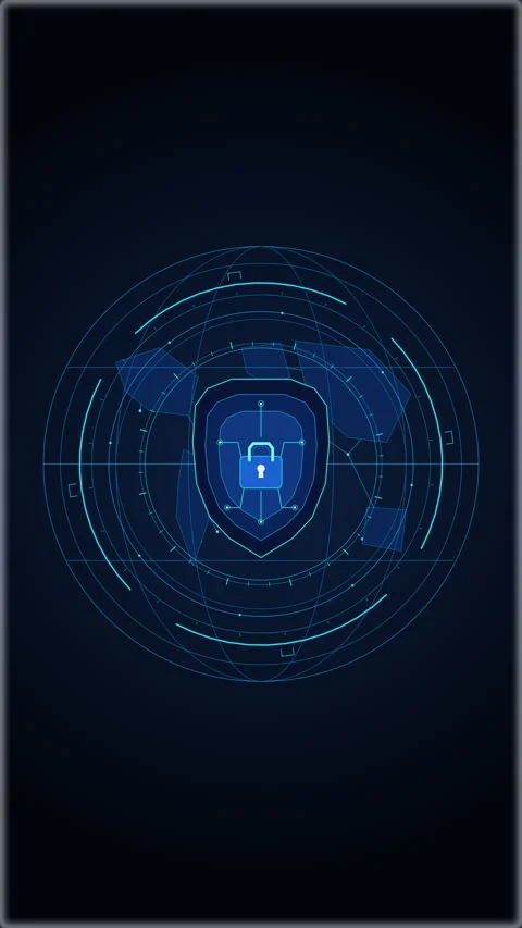 Cyber security shield with digital lock for data protection network Stock Footage 348326691