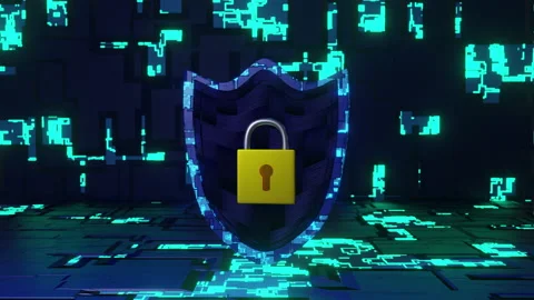 Cyber Security Shield in Futuristic Look and BG rotating. 3D Render. (middle) Stock Footage 135329601
