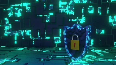 Cyber Security Shield in Futuristic Look and BG. 3D Rendering. (right side) 스톡 동영상 135330199