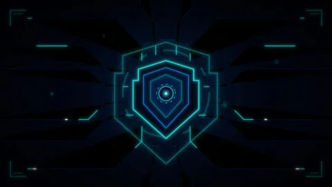 Cyber security shield hud interface: digital data protection and network de.. Stock Footage 337558975