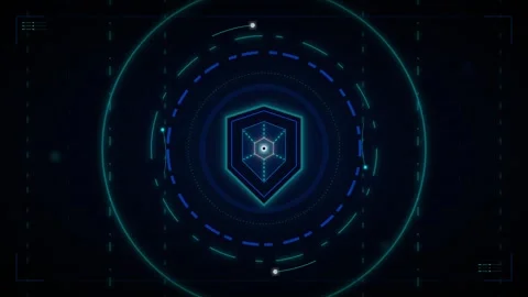 Cyber security shield hud interface: digital data protection and network de.. Stock Footage 337559004