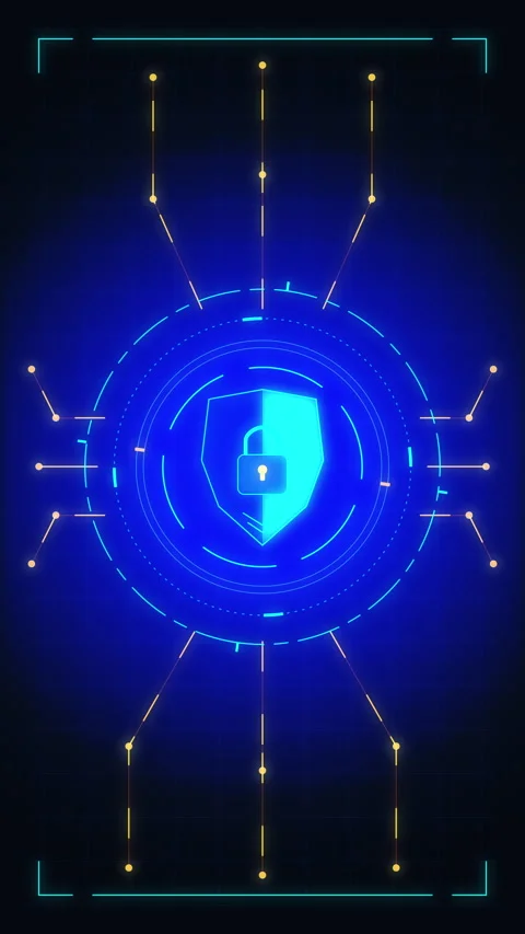 Cyber security shield icon animation with blue digital pulse Stock Footage 348326678