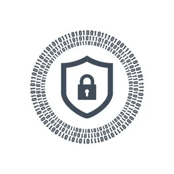 Cyber security shield icon or logo. binary digital circles and lock. vector Stockillustratie