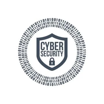 Cyber security shield icon or logo. binary digital circles and lock. vector 스톡 일러스트