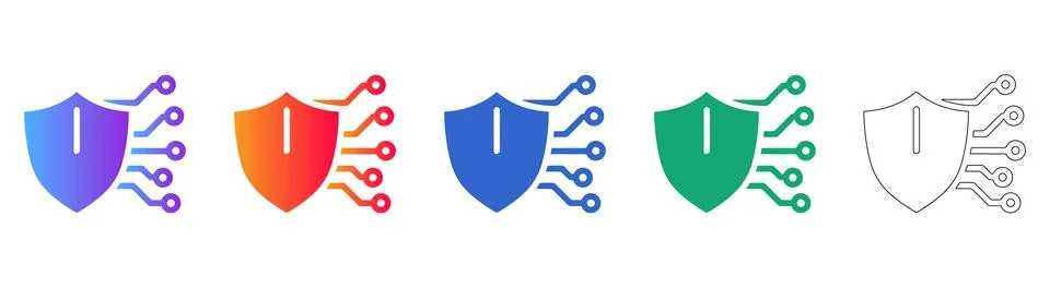 Cyber Security Shield Icon Set Stock Illustration
