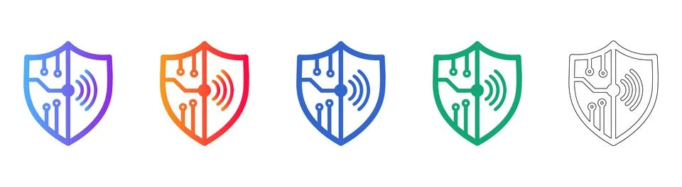 Cyber Security Shield Icon Set Stock Illustration