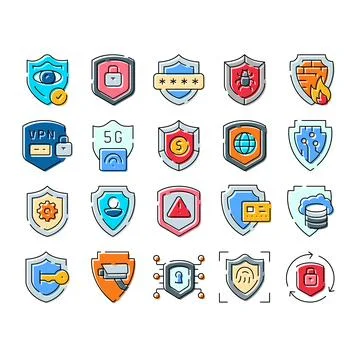 Cyber security shield icons for digital protection イラスト素材