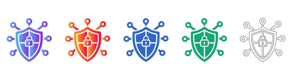 Cyber Security Shield Icons 스톡 일러스트