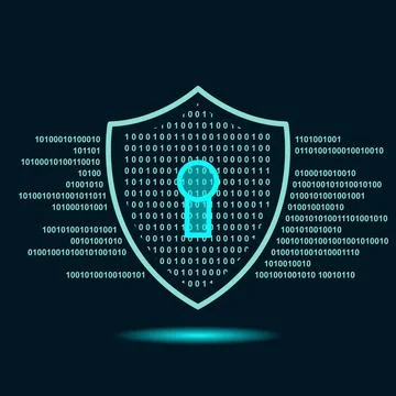 Cyber security shield with keyhole and binary code data background. Stock Illustration