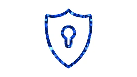 Cyber Security Shield Keyhole blue shape motion glitch animation color logo 3D Stock Footage 165337391