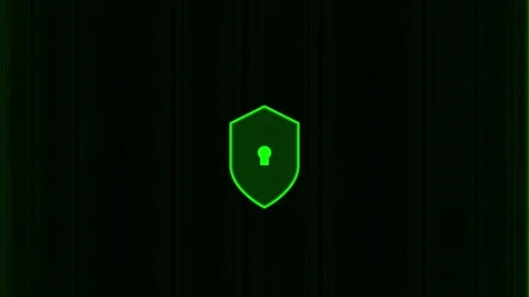 Cyber security shield with keyhole glowing over green matrix line backgroun.. Stock Footage 341824530