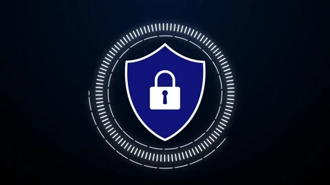 Cyber Security Shield Lock Icon Animation with Digital HUD Circle Interface Stock Footage 320687380