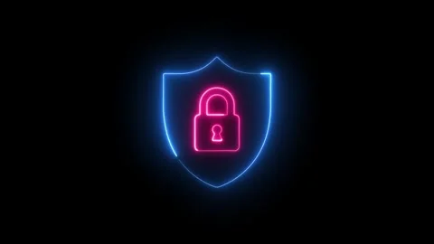 Cyber security shield lock protection neon animation Stock Footage 330539310