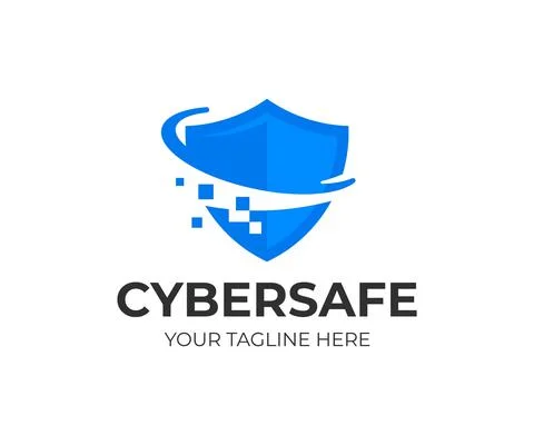 Cyber security shield logo design. Information and network protection vector Stock Illustration