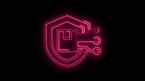 Cyber security shield neon glow with circuit board connection animated back.. Stock Footage 345999281