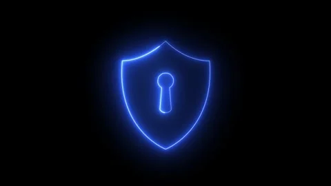 Cyber Security Shield Neon Glowing Lock Icon Animation, Data Protection Symbol Stock Footage 320687340