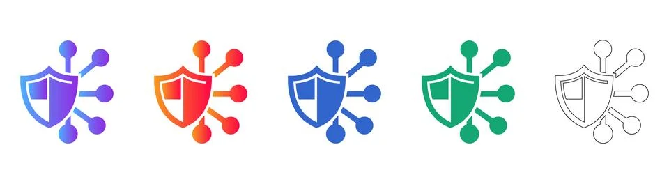 Cyber Security Shield Network Connection Icons Stock Illustration