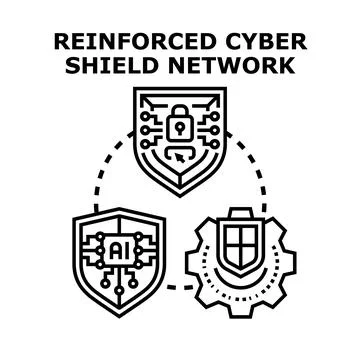 Cyber security shield network providing digital protection Stock Illustration