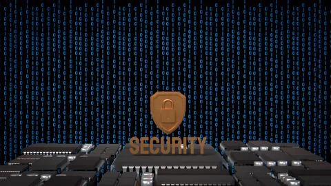 Cyber Security Shield Over Digital Circuit Network 3d render. Stock Illustration
