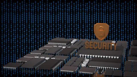 Cyber Security Shield Over Digital Circuit Network 3d render. Stock Illustration