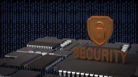 Cyber Security Shield Over Digital Circuit Network 3d render. Stockillustratie