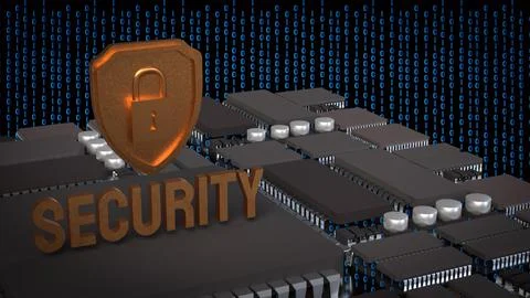 Cyber Security Shield Over Digital Circuit Network 3d render. Stockillustratie