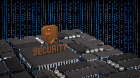 Cyber Security Shield Over Digital Circuit Network 3d render. Stockillustratie