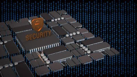 Cyber Security Shield Over Digital Circuit Network 3d render. Stockillustratie