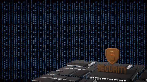 Cyber Security Shield Over Digital Circuit Network 3d render. Stockillustratie