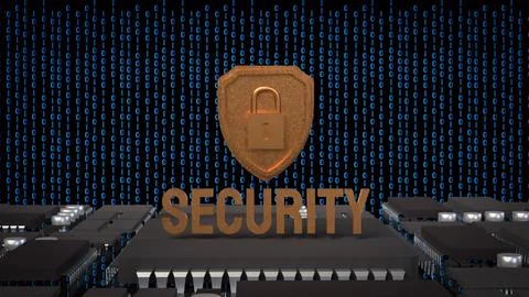 Cyber Security Shield Over Digital Circuit Network 3d render. Stockillustratie