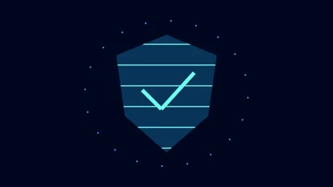 Cyber Security Shield Scan with Falling Particles on Black Vídeo Stock 348252602