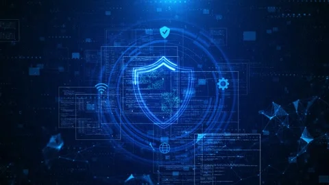 Cyber security shield symbol and lock. Data protection cyber privacy. Innovative Stock Footage 312581017