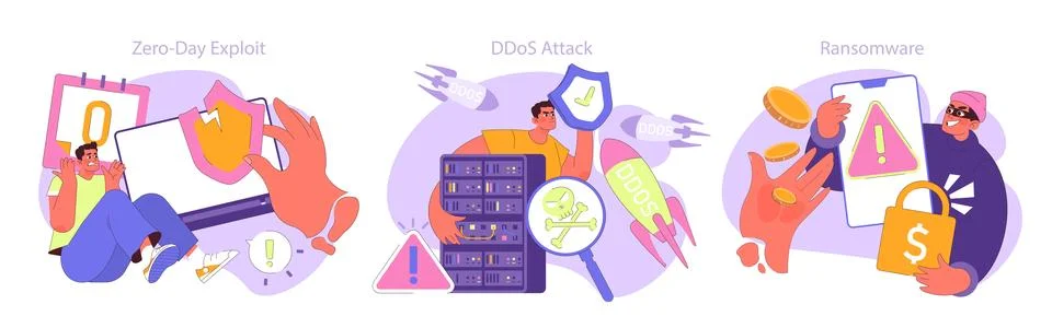 Cyber Security Showdown. From the panic of Zero-Day Exploits to the defensive イラスト素材