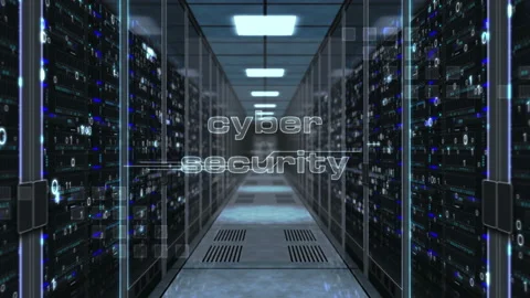 Cyber security sign with server room Stock Footage 105266909