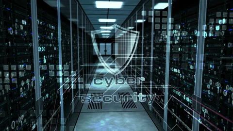 Cyber security sign with server room Video stock 105394570