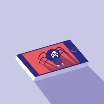 Cyber security with smartphone and virus attack Illustrazione stock