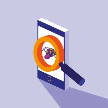 Cyber security with smartphone and virus attack イラスト素材